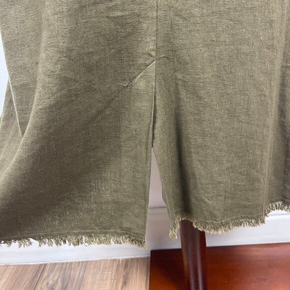 Liz Claiborne Olive Green Sleeveless Tank Midi Dress Pockets Linen Womens Medium - Picture 10 of 12